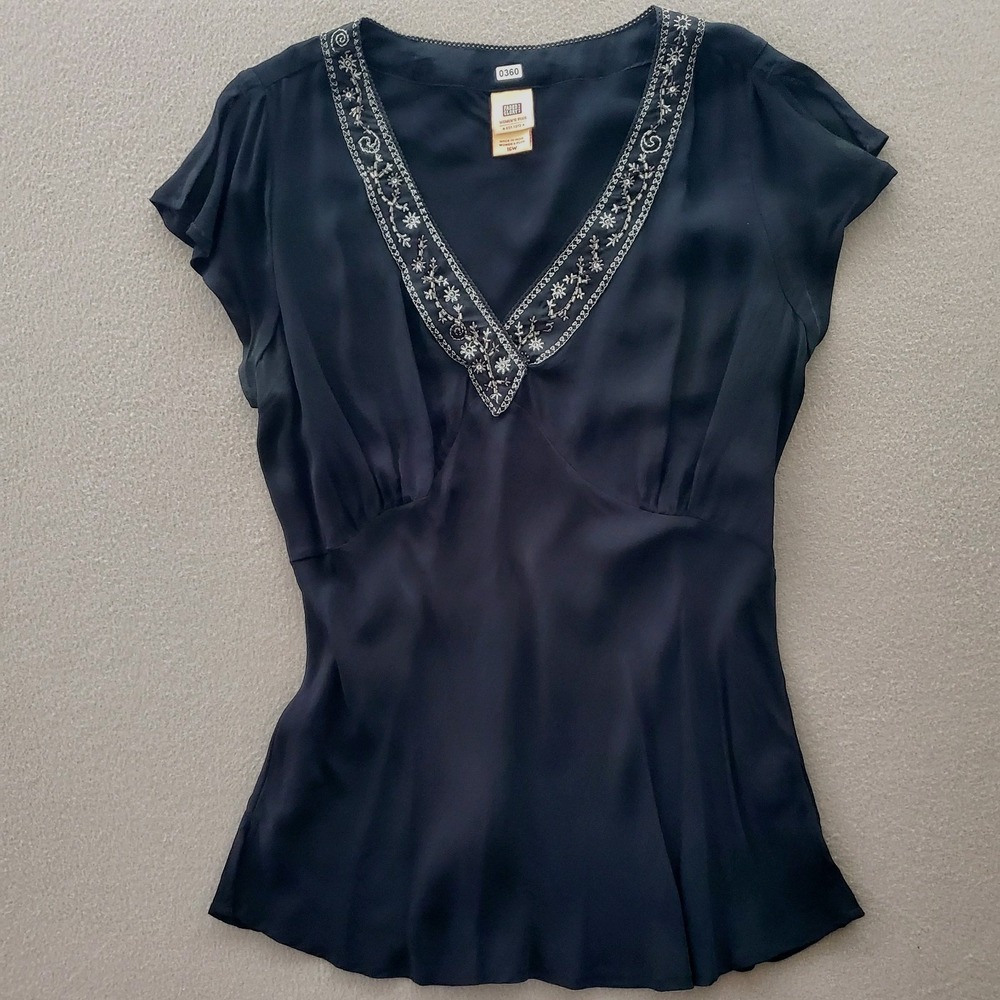 Faded Glory Y2K Black Beaded V Neck Babydoll Top Women's Size 16W Chiffon
